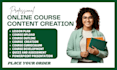 create ebook online course content, activities workbook, video course creation