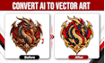fix ai image flaws, redraw ai artwork and convert to vector