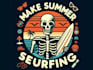 create hand drawn summer skeleton surfing wave logo