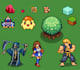 do pixel art sprite sheet and animations, pixel art tiles