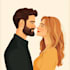 draw flat minimalist wedding couple portrait