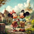 make a disney children cartoon illustration