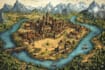 draw cartoon fantasy map illustration, doodle hand drawn