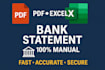 manually convert PDF bank statements to excel or CSV accurately