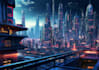 do a cyberpunk futuristic city art