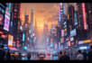 do a cyberpunk futuristic city art