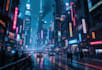 do a cyberpunk futuristic city art