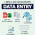 do accurate data entry, PDF to excel, and web research