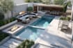 do modern landscape rendering, backyard, pool patio, garden