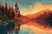 draw a flat vector landscape, poster illustration