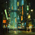 do a cyberpunk futuristic city art