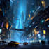 do a cyberpunk futuristic city art