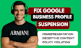 fast reinstate google business profile suspended for deceptive content fix gmb
