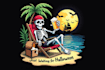 make surfboard halloween themed illustration skeletal beach logo