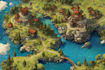 do cartoon fantasy map illustration, doodle hand drawn