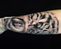 do premium trash polka design , sleeve tattoo