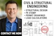 civil architectural structural engineering mep plan review and pe stamp USA ca