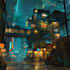 make a cyberpunk futuristic city art