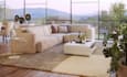 3d apartment interior, living room, front house elevation,facade exterior render