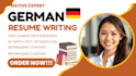 write professional german resume writing, ats CV, cover letter lebenslauf