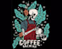 do skeleton with coffee cup t shirt logo design