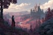 draw isometric fantasy landscape illustration in 2d