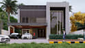 design modern house front elevation in 2d and 3d