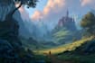 draw isometric fantasy landscape illustration in 2d