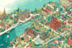 design a travel and event map, city illustration