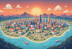 design a travel and event map, city illustration