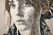 create a portrait print linocut style digital art