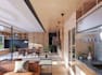renovate luxury apartment interior, cozy open concept layout, warm wood accents