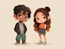 draw cute couple chibi illustration