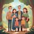 draw a cute family portrait in vector, doodle, flat