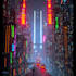 create a cyberpunk futuristic city illustration