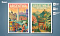 make a vintage travel poster design with professional quality