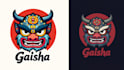 create unique geisha mask logo with t shirt concept