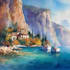 paint watercolor landscape with mountains,