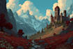 create pixel art background, landscape, illustration