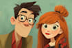 create cartoon disney couple portrait