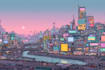 make a cyberpunk futuristic city illustration