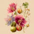 create a digital watercolor botanical illustration of flowers, plants, fruits