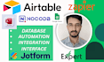 build databases in airtable, zapier, nocodb, google sheets, and ms access, CRM