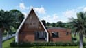 render modern rustic exterior,frame cabin house,modular sauna design,walkthrough