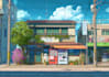 do character illustration, background in anime art style