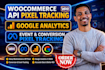 setup woocommerce API pixel tracking, google analytics, event pixel tracking
