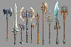 design unique fantasy, dnd, game weapons illustrations