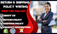 write shipping and return policy writing about us  product description writing
