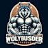 design high quality wolf body builder mascot logo with t shirt design
