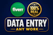 do data entry, e commerce product listing and web research